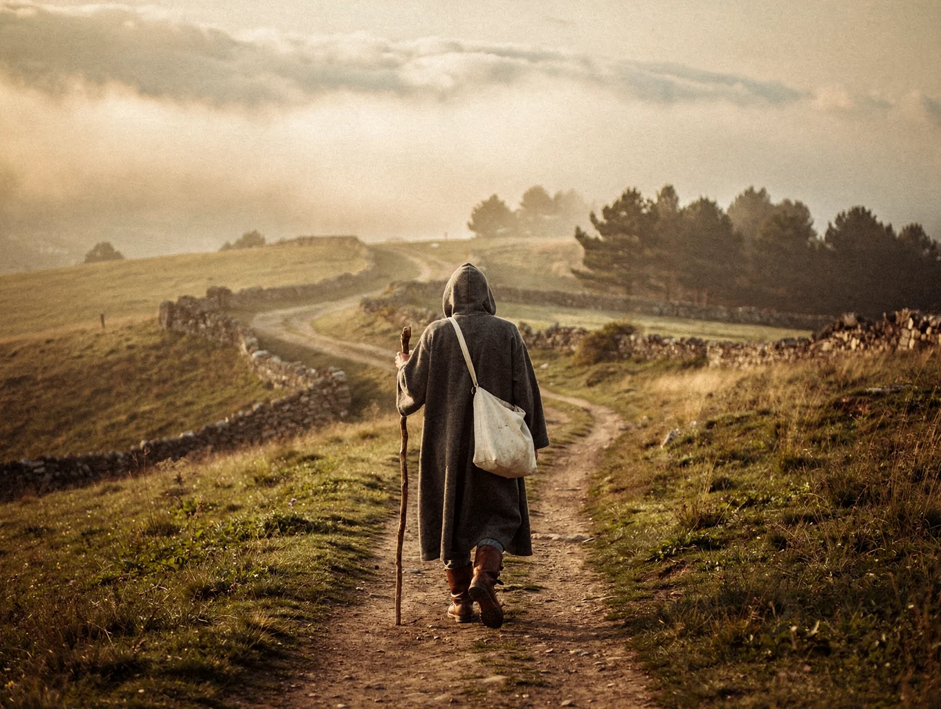 A misty, quiet morning on the Camino Francés trail