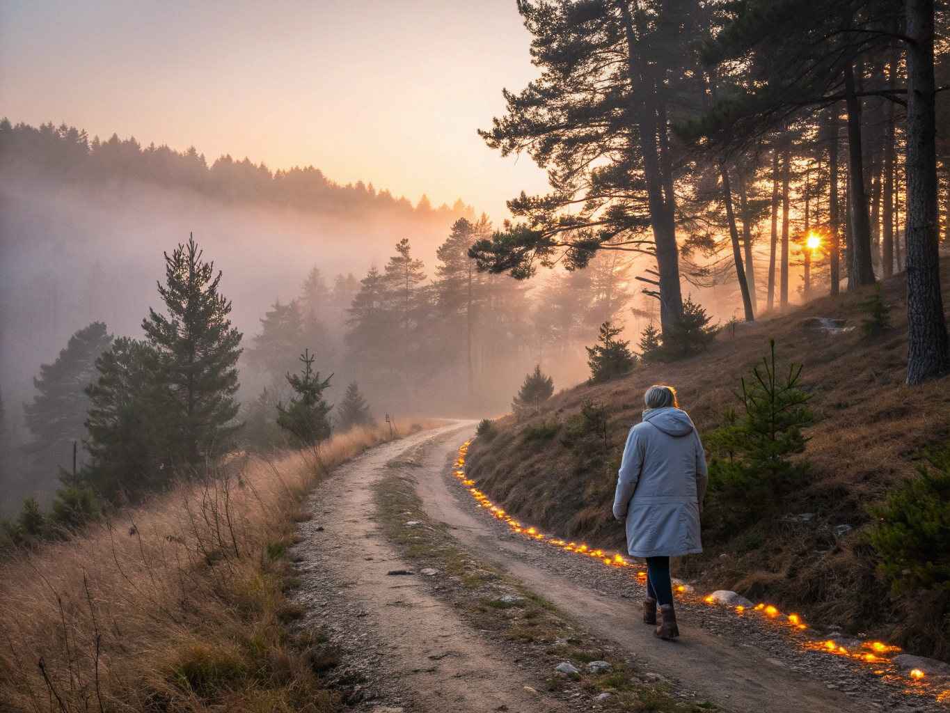 A quiet path on the Camino Francés at dawn